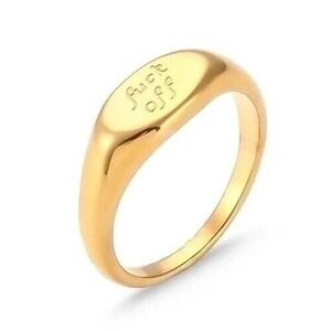 18k Gold Plated Stainless Steel Engraved Signet Ring‎ F*ck Off Statement Size 8